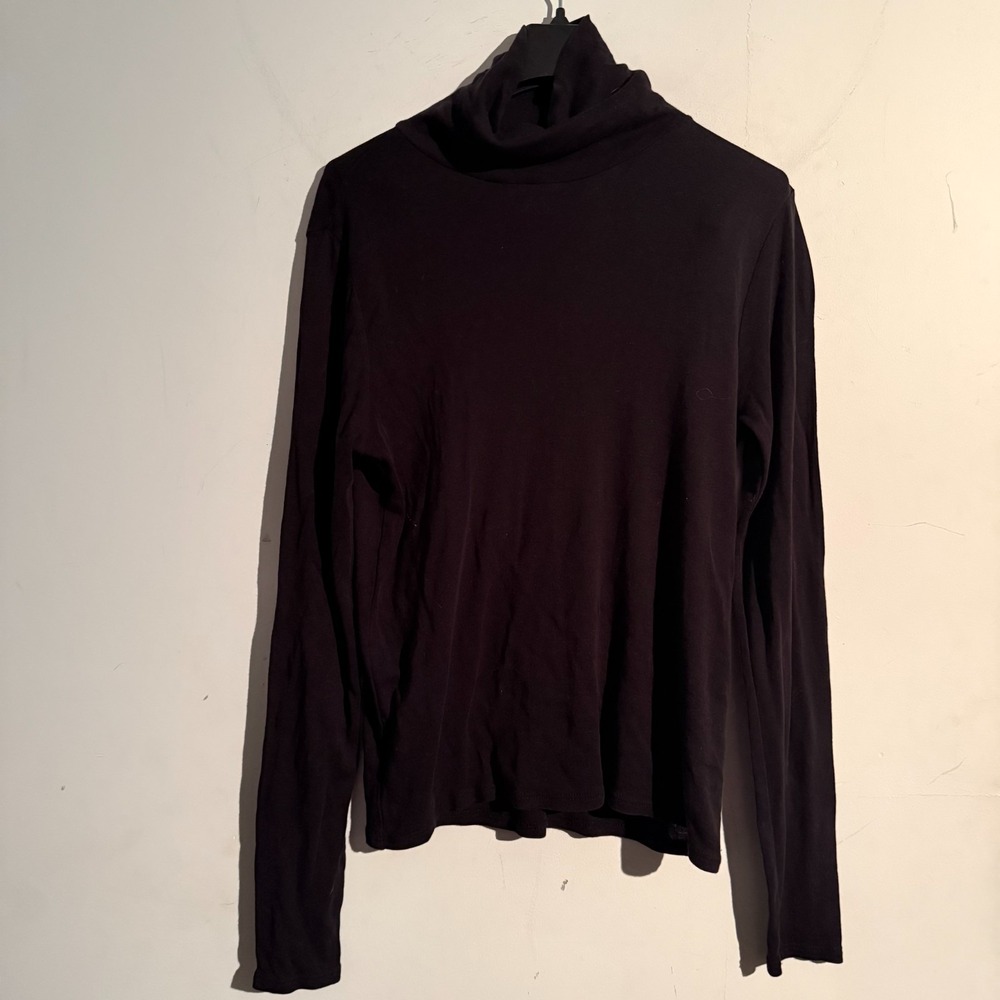 Eileen Fisher Small‎ Black Turtleneck Organic Cotton Blend Basic Statement